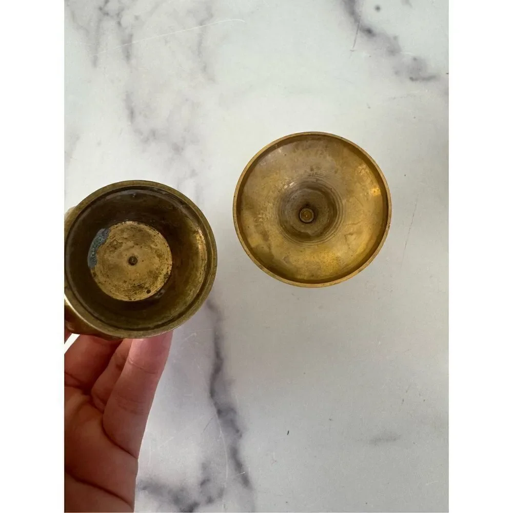 Brass metal pillar candlestick salt pepper shaker bundle of 2 vintage small